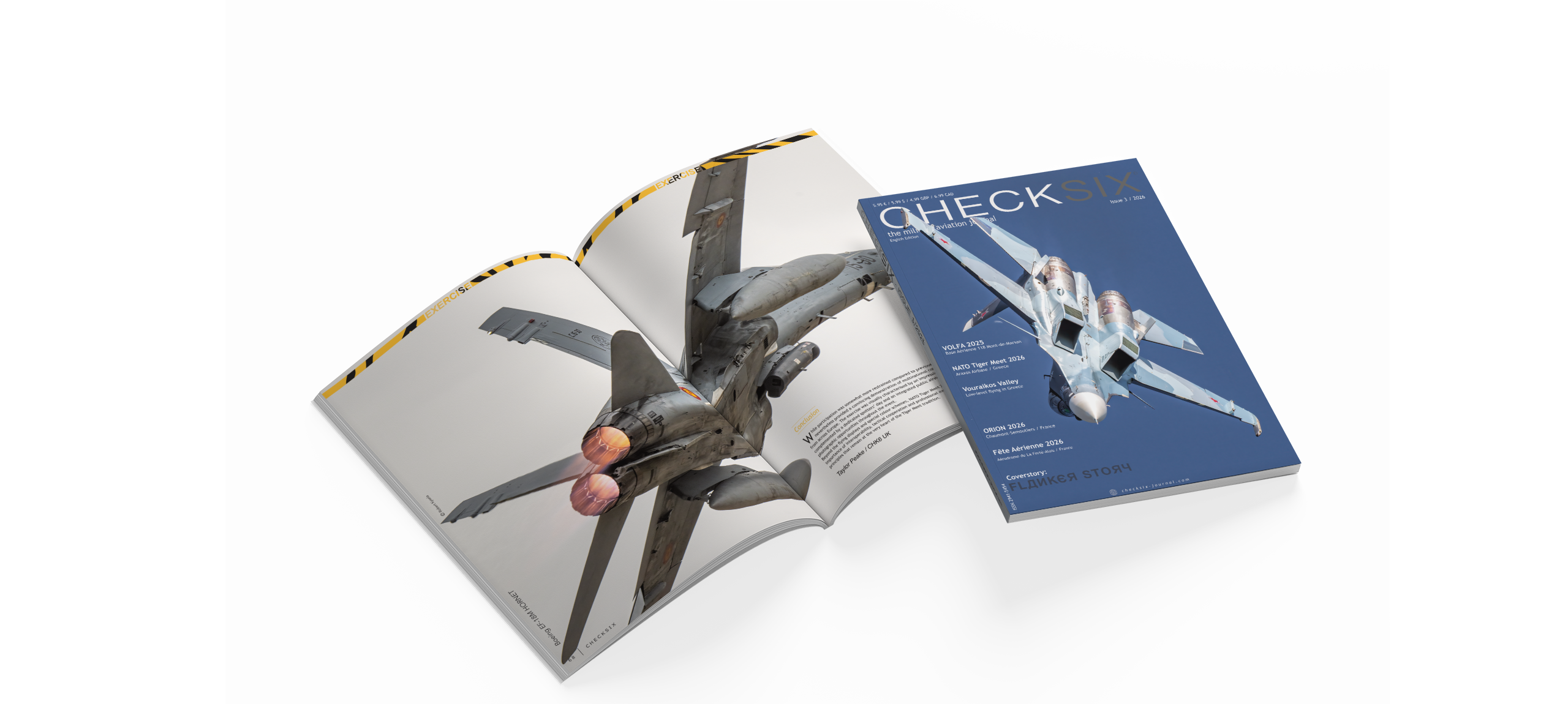 CHECKSIX international military aviation magazine shown as an open issue with its cover